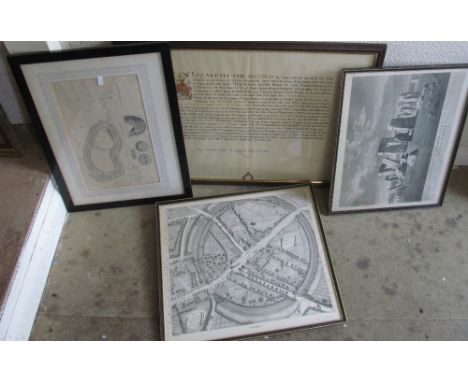 A Queen Elizabeth II Indenture, print Stonehenge and two prints