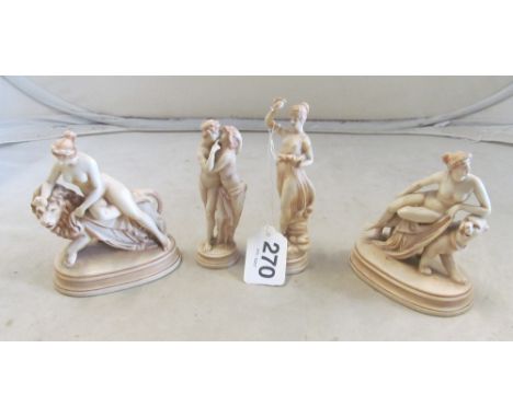 A pair of classical nude figures ladies with lions and two other figures classical ladies some a/f arm repaired and no hand