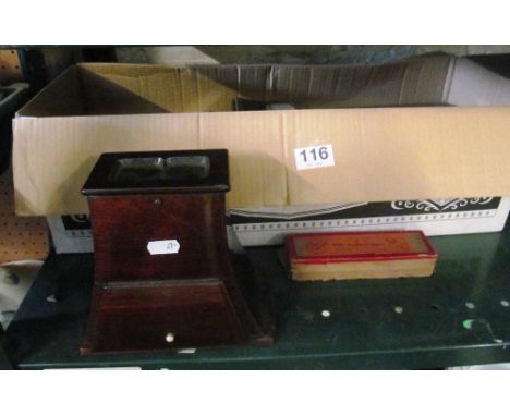 A Victorian rosewood effect stereoscopic viewer and various slides and magic lantern slides