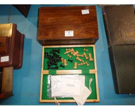 A reproduction Staunton travelling Chess Set and a wooden Trinket Box 