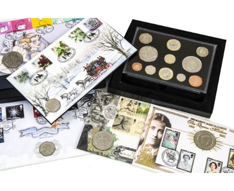 A collection of modern Royal Mint proof coins and Royal Mail Coin First Day Covers  