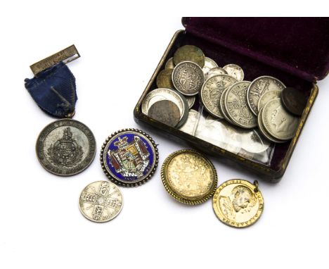 A small collection of Georgian and Victorian and later coins, including a n 1820 six pence, VF, together with a silver gilt G