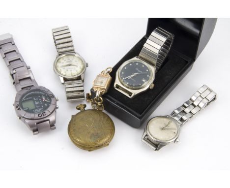 Seven vintage and modern ladies and gentlemens wristwatches, together with a full hunter pocket watch, AF, a Smiths pendant w