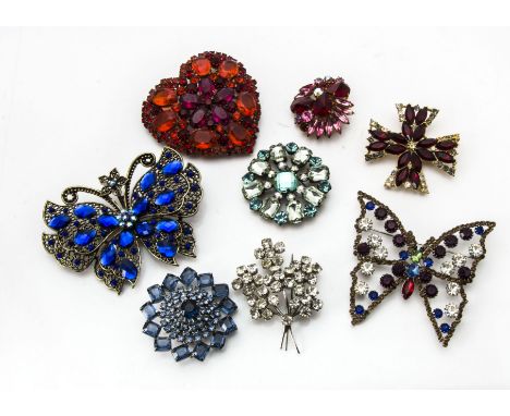 A collection of vintage and modern paste set and other brooches, two as butterflies, a Miracle Celtic example and more (parce