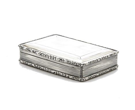 A Victorian silver table snuff box by FC, with chased rims to rectangular case, 147.5g and 9.2cm wide, Birmingham 1844light s