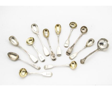 A collection of 12 Georgian and later spoons, including a small sauce ladle, mustard and teaspoons (12) 