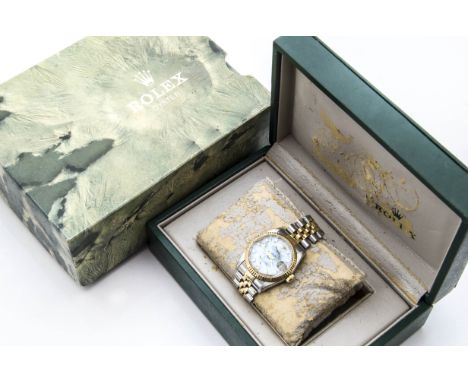 A 1990s Rolex Oyster Perpetual Datejust Mid Size bi-metal lady's wristwatch, 31mm case, ref. 68273, with water damaged green 