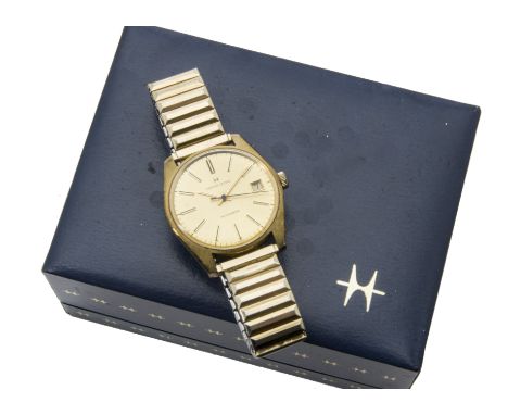 A 1970s Hamilton Automatic gilt gentleman's wristwatch, 34mm case, gilt dial with batons and date aperture, appears to run bu