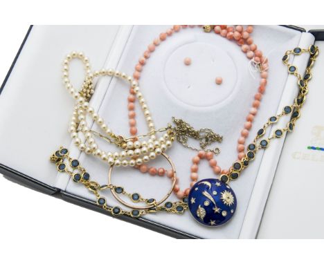 A collection of vintage and modern jewellery and watches, including a coral bead necklace and stud earrings, ten ladies wrist