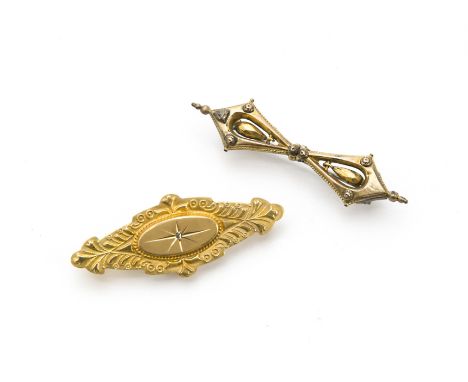 A Victorian 9ct gold brooch, with small rose cut diamond to front and having glazed compartment to reverse, 3.4g, together wi