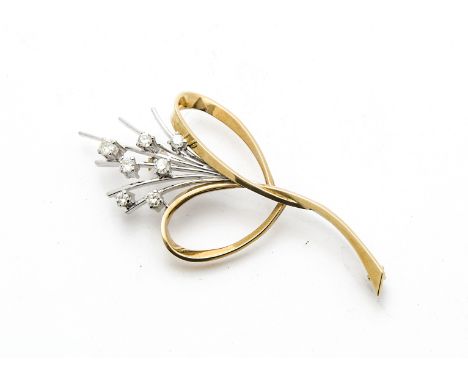 A modern 9ct gold and diamond spray brooch, in the form of a stylised bouquet in white and yellow gold, 12.9g and 7cm 