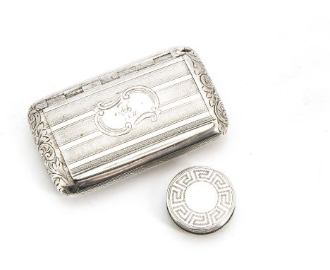 A Victorian silver snuff box by Edward Smith, together with a small Georgian silver circular pill box (2) 