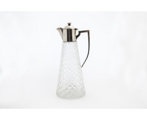 An Edwardian glass and silver mounted claret jug by William Hutton & Sons, having diamond pattern engraved to tapered body, B