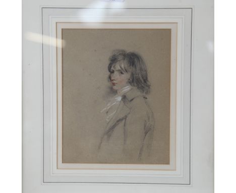 Richard Westall RA, pencil/crayon, half length portrait of a gentleman, unsigned, Thomas Agnew labels verso, image21cm x 17cm