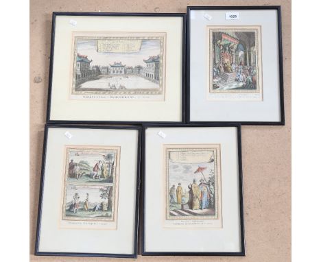 A set of 4 19th century coloured prints, Chinese scenes 