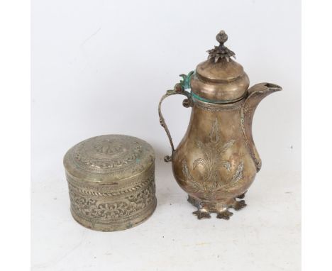 An Eastern unmarked white metal teapot, and a box and cover (2) 