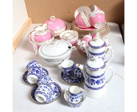 An Aynsley pink and gilded porcelain tea and eggcup service,&nbsp;and another Royal Doulton blue and white service