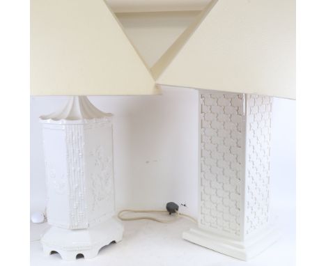 2 large Blanc-de-Chine ceramic table lamps and matching shades, largest base height 54cm (2) 