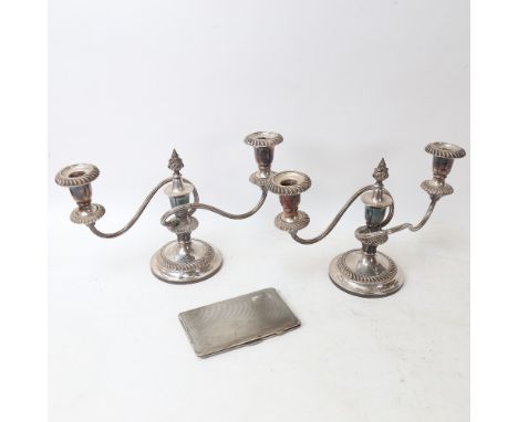 A pair of mid-20th century silver plated 3-light candelabra, with military engraving for the Duke of York's Own Loyal Suffolk