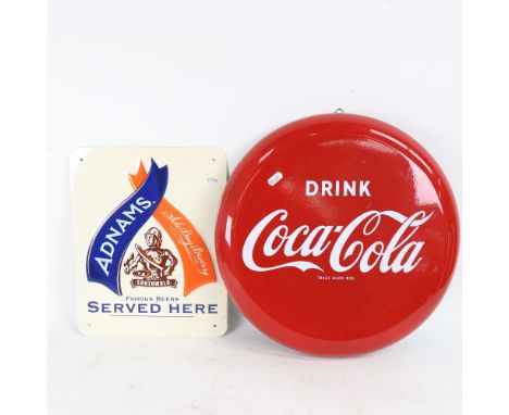 A Coca-Cola drink cap red enamel advertising sign, and another for Adnams Beer, cap diameter 41cm (2) 