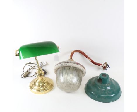 A group of lamps and light fittings, including industrial style wall light, enamel shade etc, shade diameter 26cm (3) 