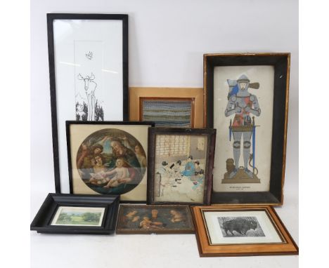A group of prints, embroideries and watercolours (2 boxfuls) 