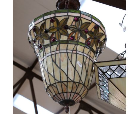 A large Tiffany style leadlight bell-shaped hanging light fitting, shade height 35cm 