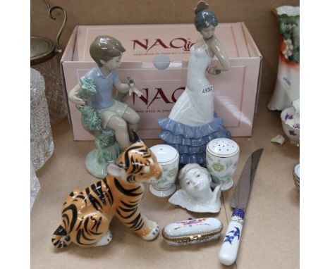 Various ceramics, including Lladro angel head, NAO figures, Minton pepperettes etc 