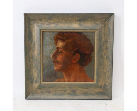 Late 19th century oil on wood panel, head portrait of a man, signed with monogram AH, modern frame, overall frame dimensions 