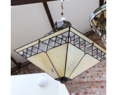 A Tiffany style leadlight square section ceiling light fitting, width 41cm, overall height approx 38cm 