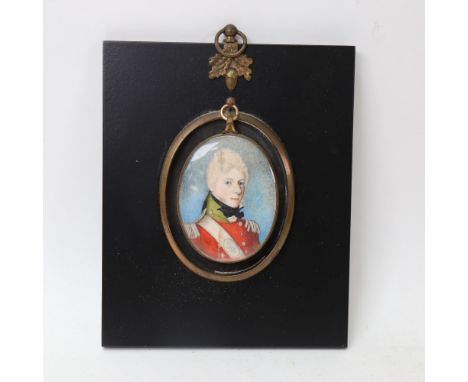 Attributed to George Engleheart, miniature watercolour on ivory, late 18th century military Regimental portrait, Captain Lieu