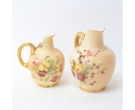 2 Royal Worcester porcelain jugs, shape no. 1094, painted and gilded floral decoration, largest height 14cm (2) 