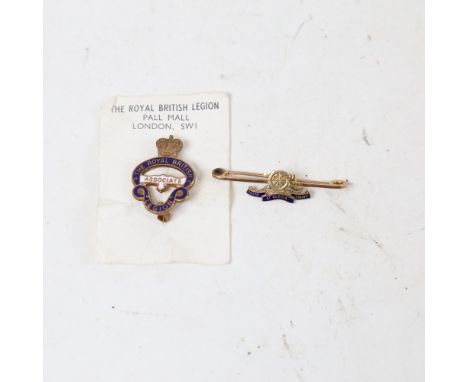 An early 20th century 9ct gold and blue enamel artillery bar brooch, 2.2g, and a British Legion badge (2) 