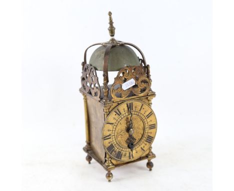 A brass lantern clock, no maker, height 28cm 