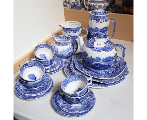 A Copeland Spode Italian pattern part tea service, including cake plates, measuring jug, water jug etc 