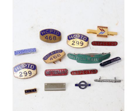 Various Vintage enamel button bus and railway badges, including British Railways, Conductor Motorman etc 