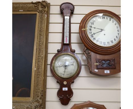 A 19th century mahogany wall-hanging wheel barometer and thermometer, by Maidstone maker, height 92cm 