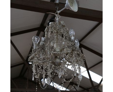 A Vintage pearl and sequin 5-branch chandelier, with glass leaf drops, branch length 14cm, overall height approx 70cm 