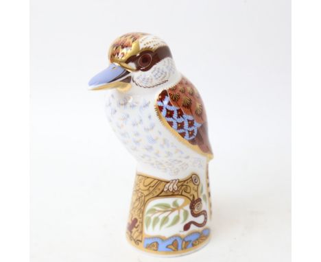 A Royal Crown Derby kookaburra paperweight ornament, gold button, height 13cm 