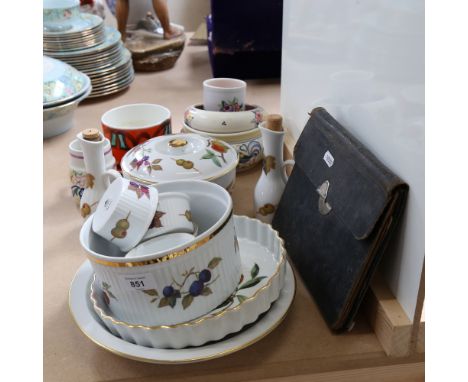 Royal Worcester Evesham pattern dinnerware, Poole Pottery bowls, leather document case etc 