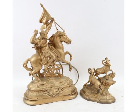 A large gilt-spelter figural table lamp, and another smaller matching sculpture, largest height 50cm (2) 