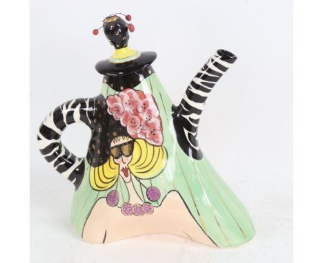 SWAK by LYNDA CORNIELLE - an Art Deco style Character Collectables Whimsical 2002 retro teapot, signed, height 25cm 
