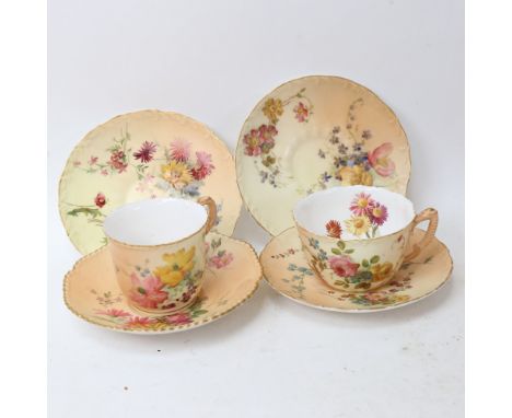 A group of Royal Worcester teacups and saucers (2 + 4) 