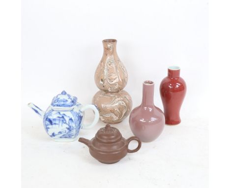 Various Oriental ceramics, including blue and white teapot, flambe glaze vase, marbled double-gourd vase etc, largest height 