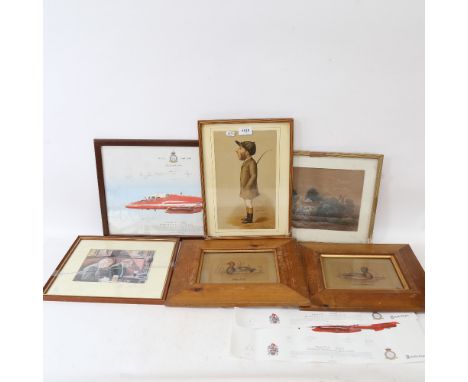 An 1887 Vanity Fair caricature print, and several other paintings and prints 
