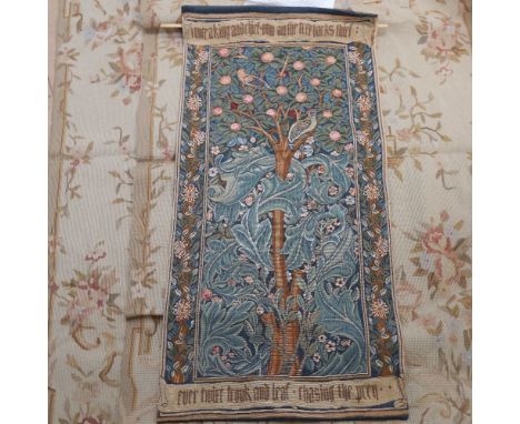 A group of embroidered panels, and 1 machine-made tapestry 