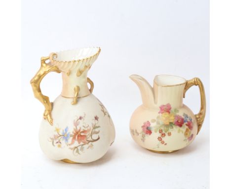 2 Royal Worcester jugs, shape nos. 1438 and 1507, painted and gilded floral decoration, largest height 13cm (2) 