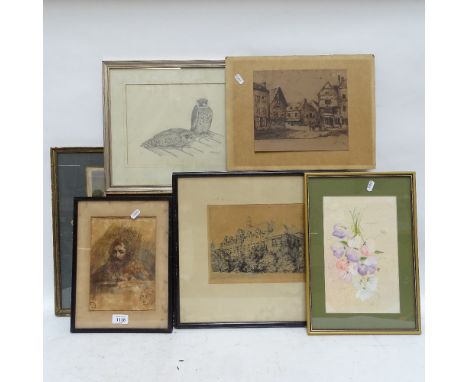 7 various Watercolours, prints etc. 