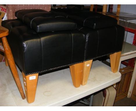 Two button seat stools with matching wall mounted backrests (see also lot 467) 