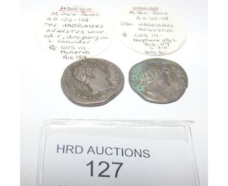 Two Roman silver coins, Hadrian (AD117-138) - 2.8 grams, 3.2 grams CONDITION REPORT Our team are on hand to help and always e